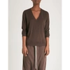 RICK OWENS LADIES RAISIN PURPLE V-NECK CASHMERE SWEATER