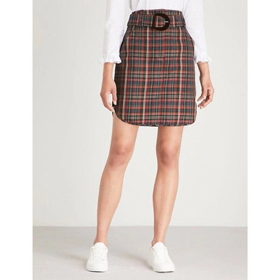 Sandro Tartan-print Woven Skirt In Brown