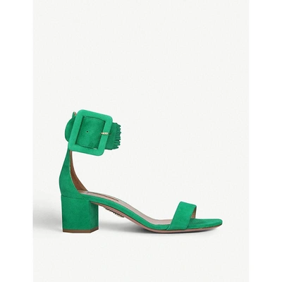Aquazzura Casablanca 55 Block-heel Suede Sandals In Green