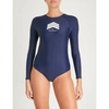 PERFECT MOMENT LADIES NAVY AND RED RAINBOW CHEVRON LONG-SLEEVED SWIMSUIT