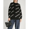 Balenciaga Black All Over Logo Paris Sweater In Black/white