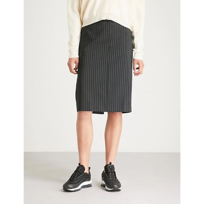 We11 Done Pinstriped Woven Midi Skirt In Black