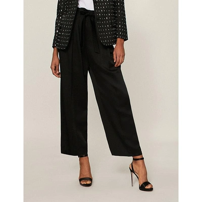Valentino Belted Wide-leg Satin Trousers In Nero