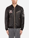 DOLCE & GABBANA LEATHER JACKET WITH PATCH,G9MA3ZFUL89N0000