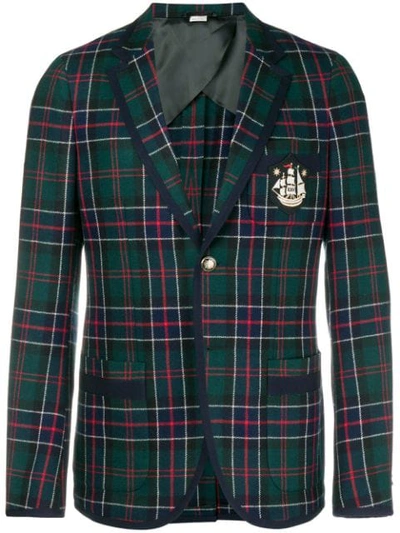 Gucci Men's Tartan Taped Two-button Blazer In Blue