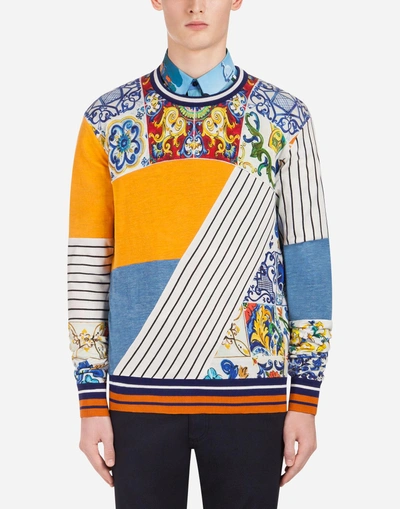 Dolce & Gabbana Printed Cashmere And Silk Sweater In Multi