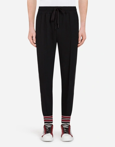 Dolce & Gabbana Cady Jogging Trousers With Branded Bands In Black