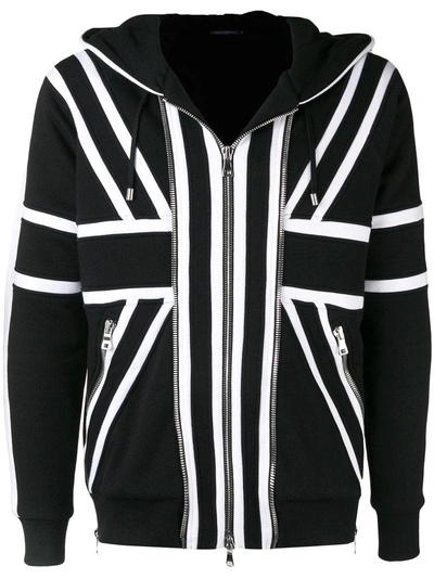Balmain Monochrome Hooded Cotton Sweatshirt In Black And White