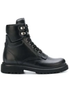 Moncler Lace-up Leather Ankle Boots In Black