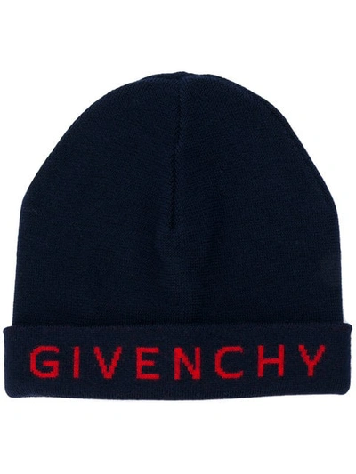 Givenchy Logo羊毛套头帽 In Blue