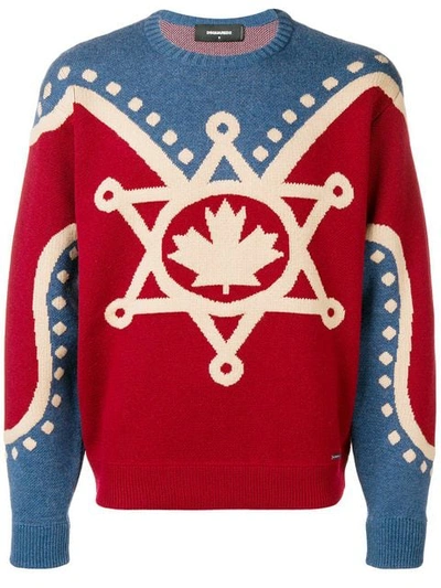 Dsquared2 Maple Leaf Glittered Wool Knit Sweater In Red