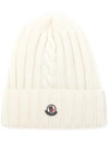 MONCLER MONCLER LOGO PATCH BEANIE - NEUTRALS