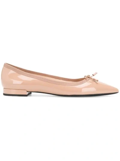 Prada Patent-leather Ballet Flats In Neutral