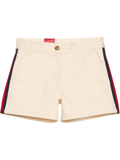 Gucci Cotton Shorts With Web In White