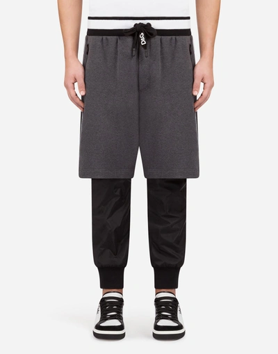 Dolce & Gabbana Cotton And Nylon Jogging Trousers With Branded Bands In Grey