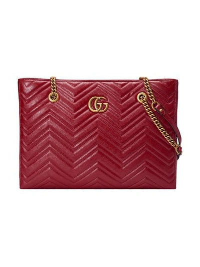 Gucci Gg Marmont系列中号绗缝购物袋 In Red