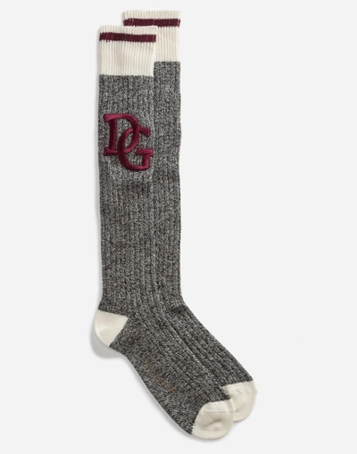 Dolce & Gabbana Wool Socks With Patch In Gray