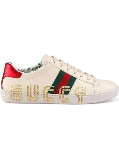 Gucci Ace Sneaker With Guccy Print In White