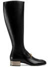 GUCCI HORSEBIT LEATHER KNEE BOOT WITH CRYSTALS