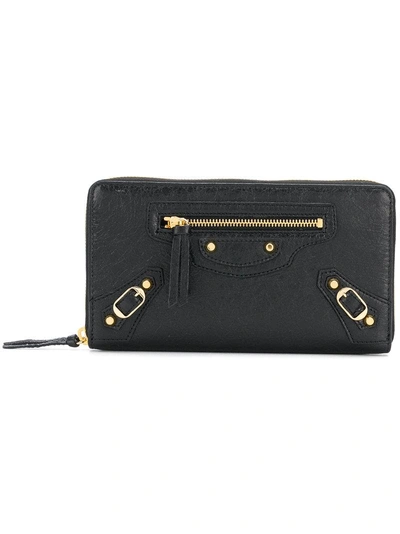 Balenciaga Classic Zip-around Leather Wallet In Black