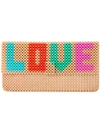 DELDUCA DELDUCA BEADED LOVE CLUTCH BAG - BROWN