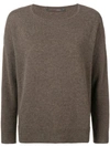 INCENTIVE! CASHMERE INCENTIVE! CASHMERE CASHMERE CREW NECK SWEATER - BROWN
