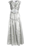 ELLERY WOMAN CUTOUT RUCHED LINEN-BLEND LAMÉ GOWN SILVER,AU 3616377385212007