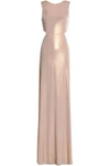 HALSTON HERITAGE WOMAN TWIST-BACK METALLIC CREPE GOWN BLUSH,US 3616377385198114