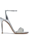 CASADEI WOMAN METALLIC LEATHER AND EMBROIDERED MESH SANDALS SILVER,GB 5016545970105303