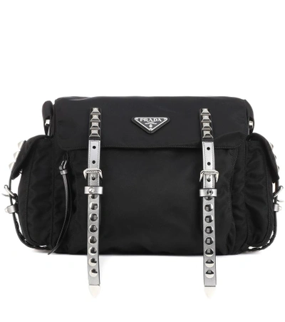 Prada Black Nylon Messenger Bag With Studding