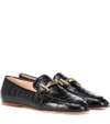 TOD'S Croc-embossed leather loafers,P00340385