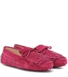 TOD'S GOMMINO SUEDE FRINGE LOAFERS,P00345627