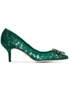 Dolce & Gabbana Crystal-embellished Corded Lace Pumps In Green