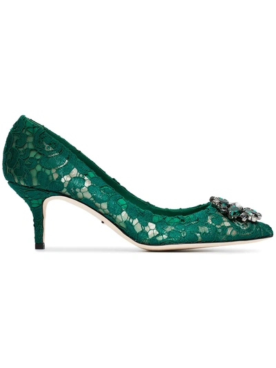 Dolce & Gabbana Crystal-embellished Corded Lace Pumps In Green