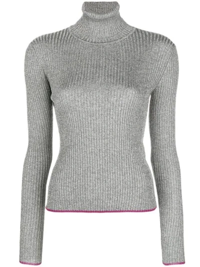 Marco De Vincenzo Lurex Ribbed Turtleneck Sweater In Silver