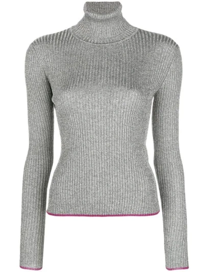 Marco De Vincenzo Lurex Ribbed Turtleneck Jumper In Silver