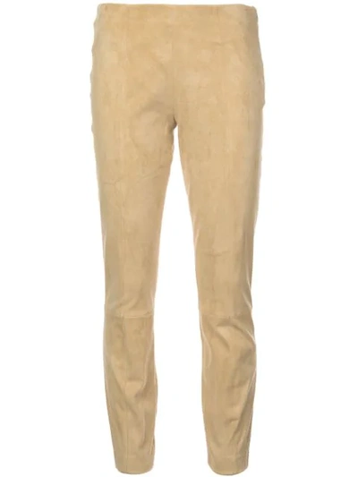 The Row Cosso Skinny Suede Pants In Yellow