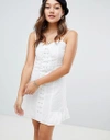 HONEY PUNCH LACE UP FRONT CAMI DRESS WITH FRILL HEM - WHITE,7ID3252H