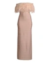 HERVE LEGER Off-The-Shoulder Feather Bandage Gown