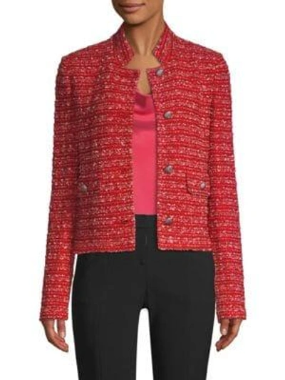 St John Inlay Boucle Stripe Tweed Jacket In Red