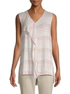 DKNY Striped Ruffle V-Neck Top