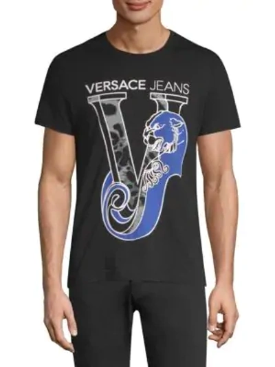 Versace Jeans Men's Leopard Logo-print T-shirt In Black