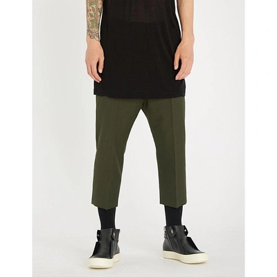Rick Owens Astaires Straight Cropped Wool Trousers In Forest
