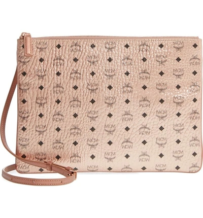 Mcm Visetos Original Medium Crossbody Pouch Bag In Champagne Gold