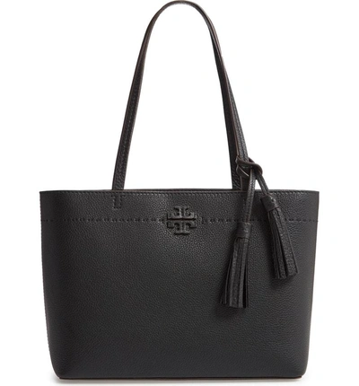 Tory Burch Small Mcgraw Leather Tote - Black In Black/royal Navy