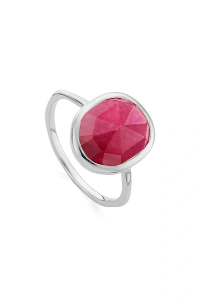 Monica Vinader Siren Medium Stacking Ring In Silver/ Pink Quartz