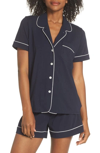 Jcrew Short Sleeve Knit Pajamas In Solid Navy