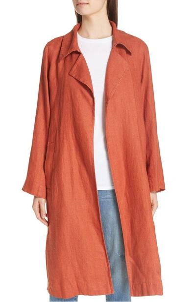 Eileen Fisher Organic Linen Open Trench Coat In Orange Pekoe