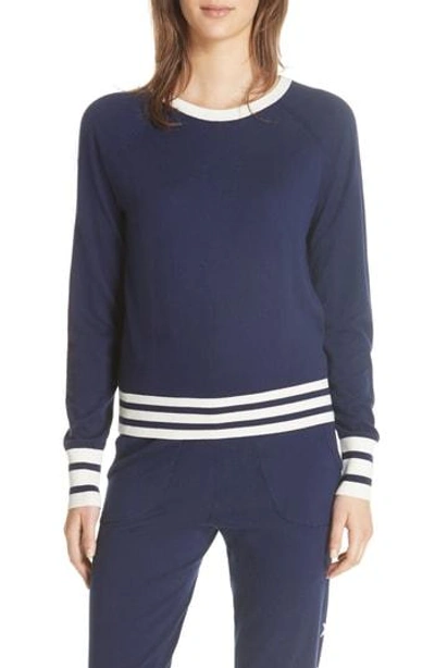 Equipment Axel Striped-trim Cropped Tennis Sweater In Peacoat/ Ivory