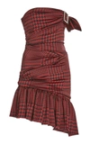 ALEXANDRE VAUTHIER STRAPLESS ASYMMETRIC HOUNDSTOOTH SILK-SATIN MIDI DRESS,191DR1015